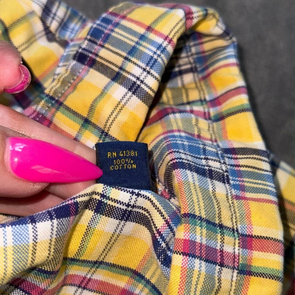 Polo Ralph Lauren Button Down Shirt Mens XL Yellow Plaid Classic Fit Long Sleeve